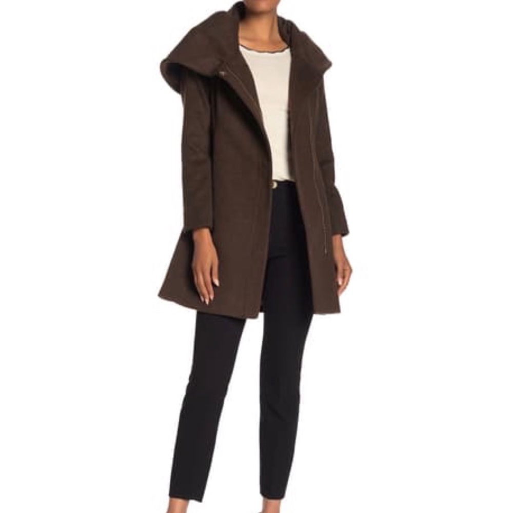 NWOT Cole Haan Wool Blend Cape Zip Jacket Brown Winter Coat 12 - Picture 3 of 8